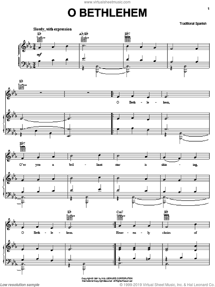 O Bethlehem sheet music for voice, piano or guitar, intermediate skill level