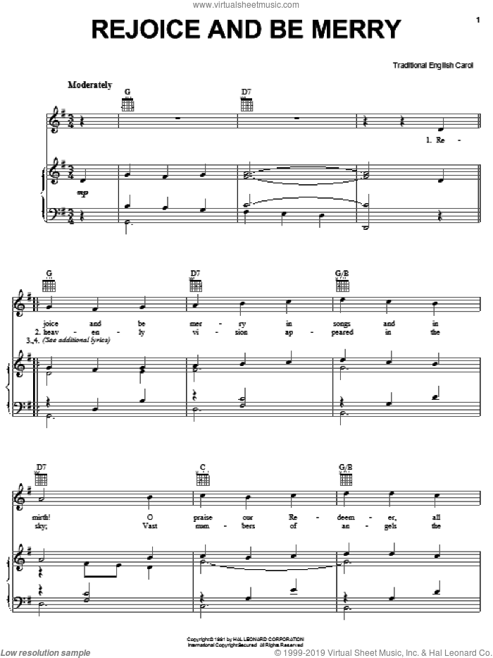 Rejoice And Be Merry sheet music for voice, piano or guitar by Gallery Carol, intermediate skill level