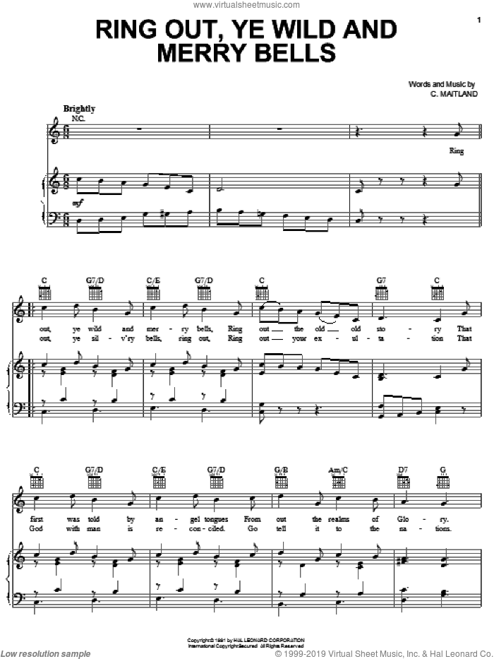 Ring Out, Ye Wild And Merry Bells sheet music for voice, piano or guitar by C. Maitland, intermediate skill level