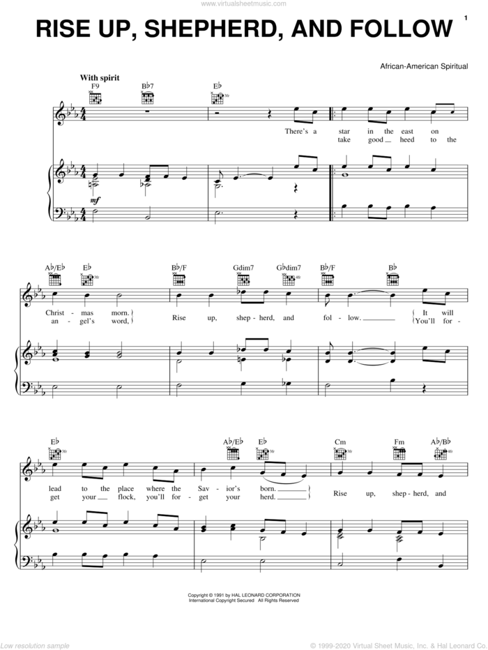Rise Up, Shepherd, And Follow sheet music for voice, piano or guitar, intermediate skill level