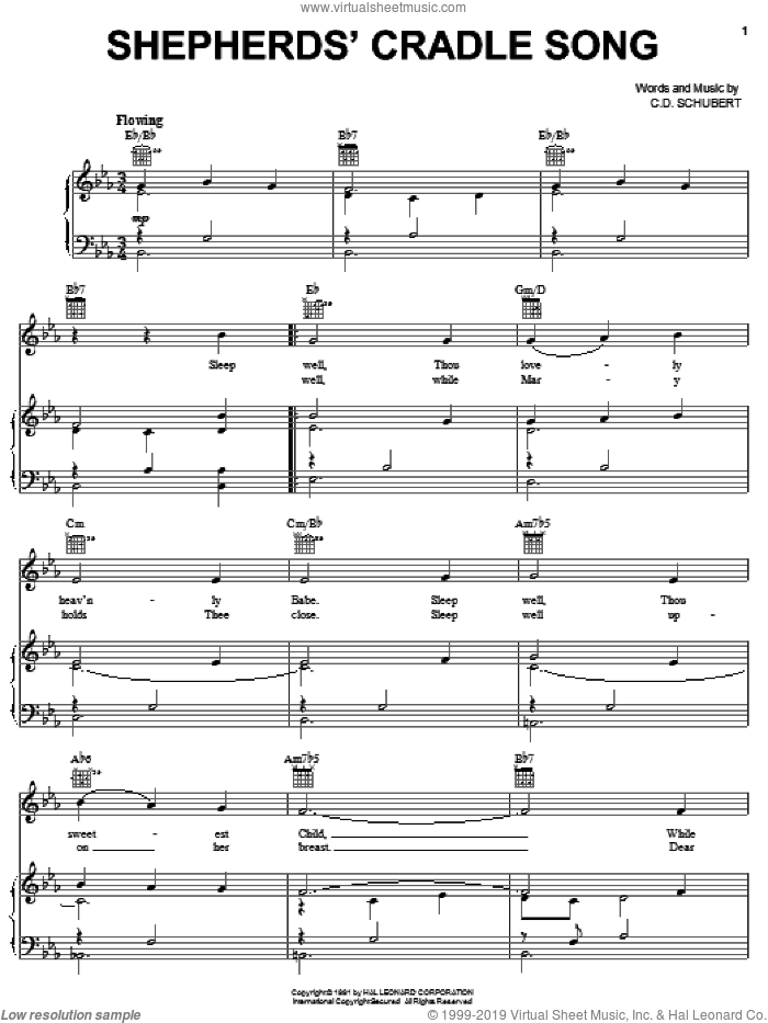 Shepherd's Cradle Song sheet music for voice, piano or guitar by C.D. Schubert, classical score, intermediate skill level