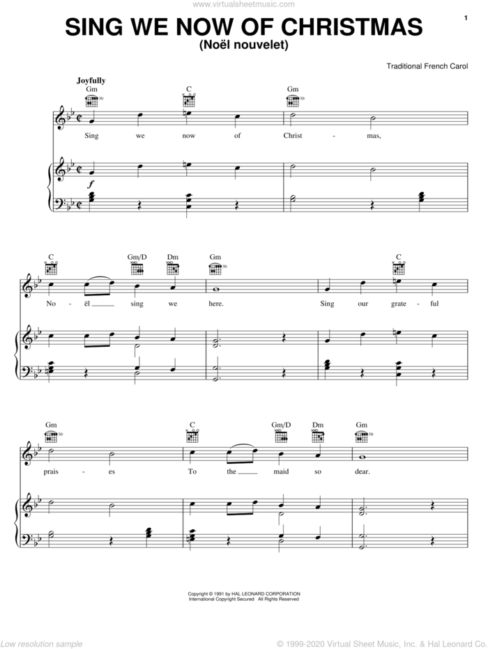 Sing We Now Of Christmas sheet music for voice, piano or guitar, intermediate skill level