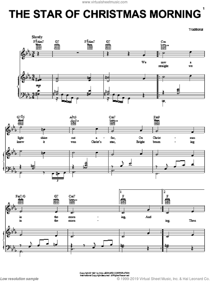 The Star Of Christmas Morning sheet music for voice, piano or guitar, intermediate skill level