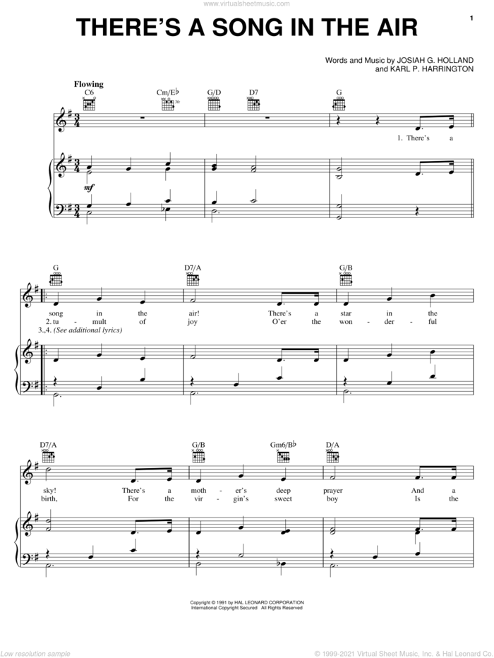 There's A Song In The Air sheet music for voice, piano or guitar by Josiah G. Holland and Karl P. Harrington, intermediate skill level