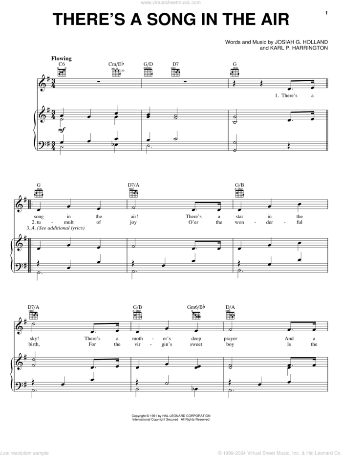 There's A Song In The Air sheet music for voice, piano or guitar by Josiah G. Holland and Karl P. Harrington, intermediate skill level