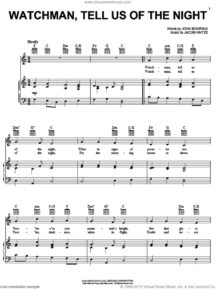 Watchman, Tell Us Of The Night sheet music for voice, piano or guitar, intermediate skill level