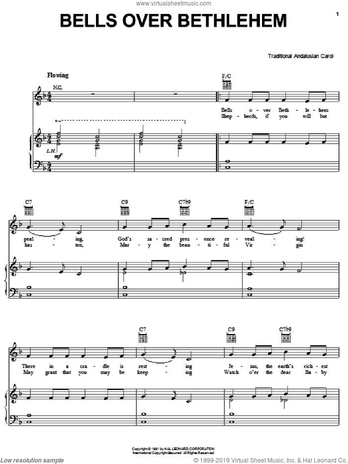 Bells Over Bethlehem sheet music for voice, piano or guitar, intermediate skill level