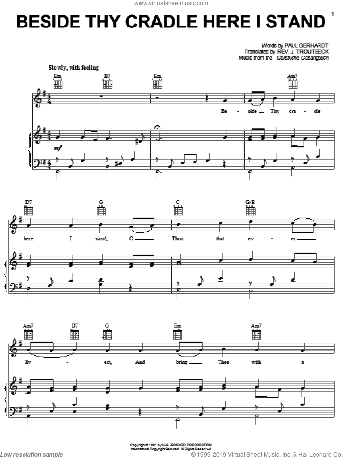 Beside Thy Cradle Here I Stand sheet music for voice, piano or guitar by Paul Gerhardt, Geistliche Gesangbuch and John Troutbeck, intermediate skill level