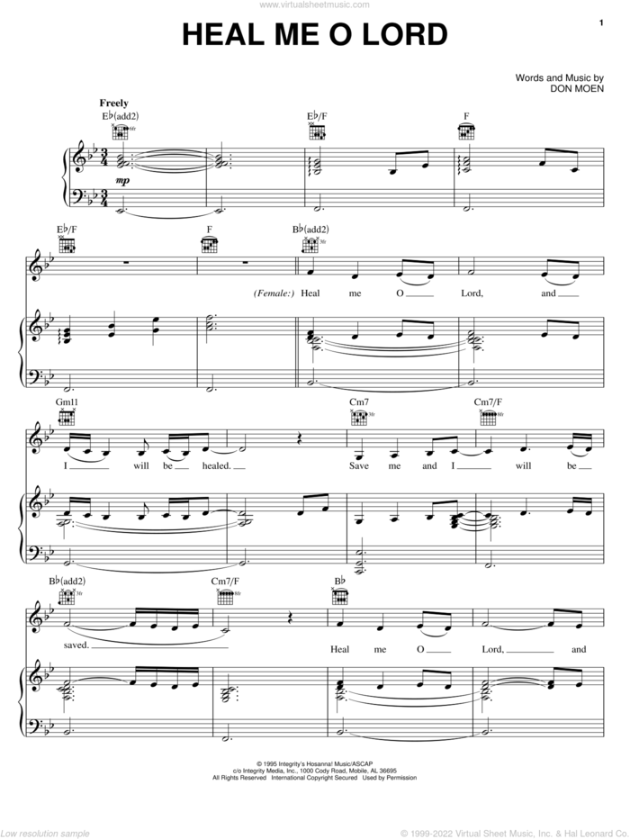 Heal Me O Lord sheet music for voice, piano or guitar by Don Moen, intermediate skill level