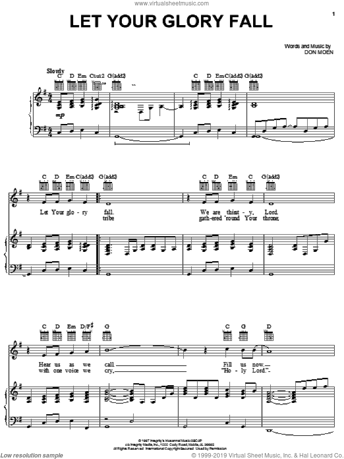Let Your Glory Fall sheet music for voice, piano or guitar by Don Moen, intermediate skill level
