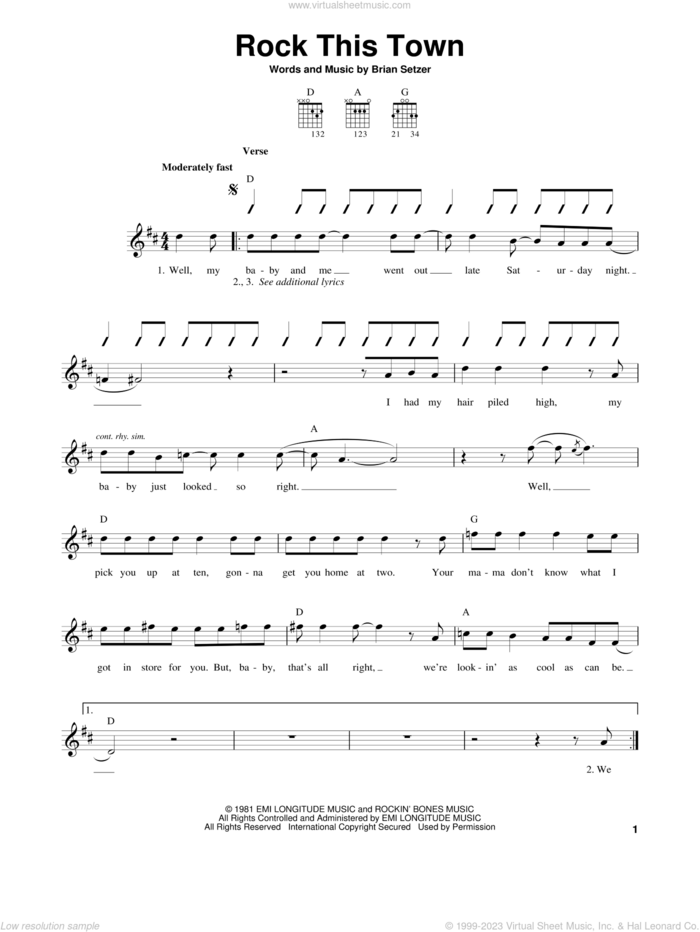 Rock This Town sheet music for guitar solo (chords) by Stray Cats and Brian Setzer, easy guitar (chords)