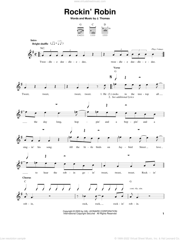 Rockin' Robin sheet music for guitar solo (chords) by Bobby Day, Michael Jackson and Thomas Jimmie, easy guitar (chords)