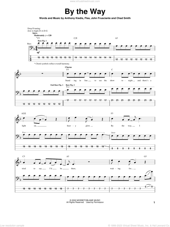 By The Way sheet music for bass (tablature) (bass guitar) by Red Hot Chili Peppers, Anthony Kiedis, Flea and John Frusciante, intermediate skill level