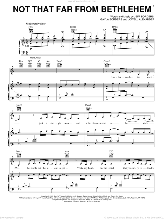 Not That Far From Bethlehem sheet music for voice, piano or guitar by Point Of Grace, Gayla Borders, Jeff Borders and Lowell Alexander, intermediate skill level