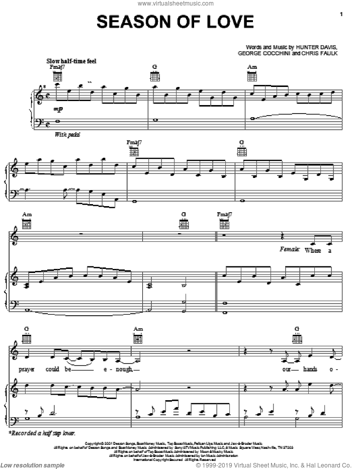 Season Of Love sheet music for voice, piano or guitar by Jaci Velasquez, Chris Faulk, George Cocchini and Hunter Davis, intermediate skill level
