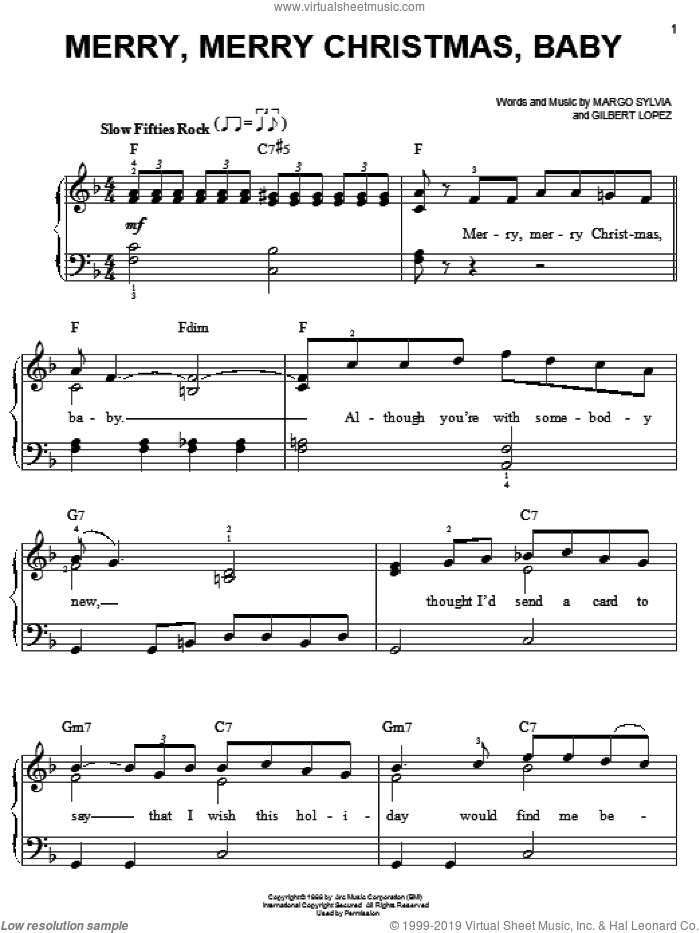 Merry, Merry Christmas, Baby sheet music for piano solo by Margo Sylvia and Gilbert Lopez, easy skill level