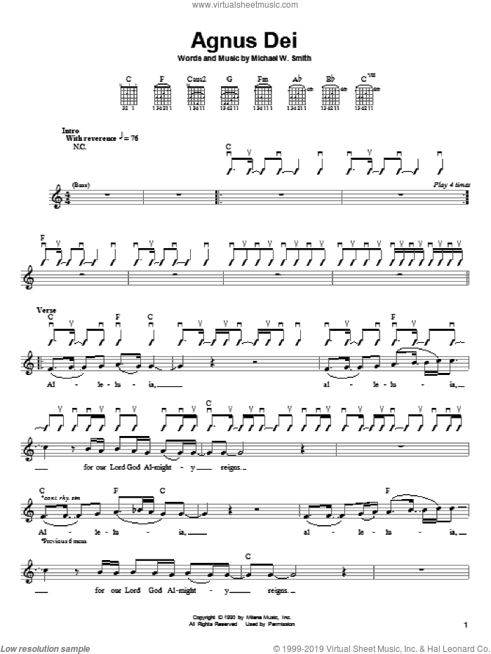 Agnus Dei sheet music for guitar solo (chords) by Michael W. Smith, easy guitar (chords)