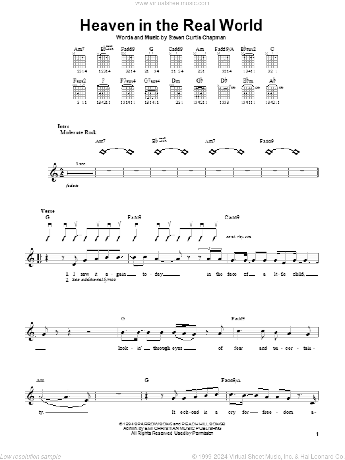 Heaven In The Real World sheet music for guitar solo (chords) by Steven Curtis Chapman, easy guitar (chords)