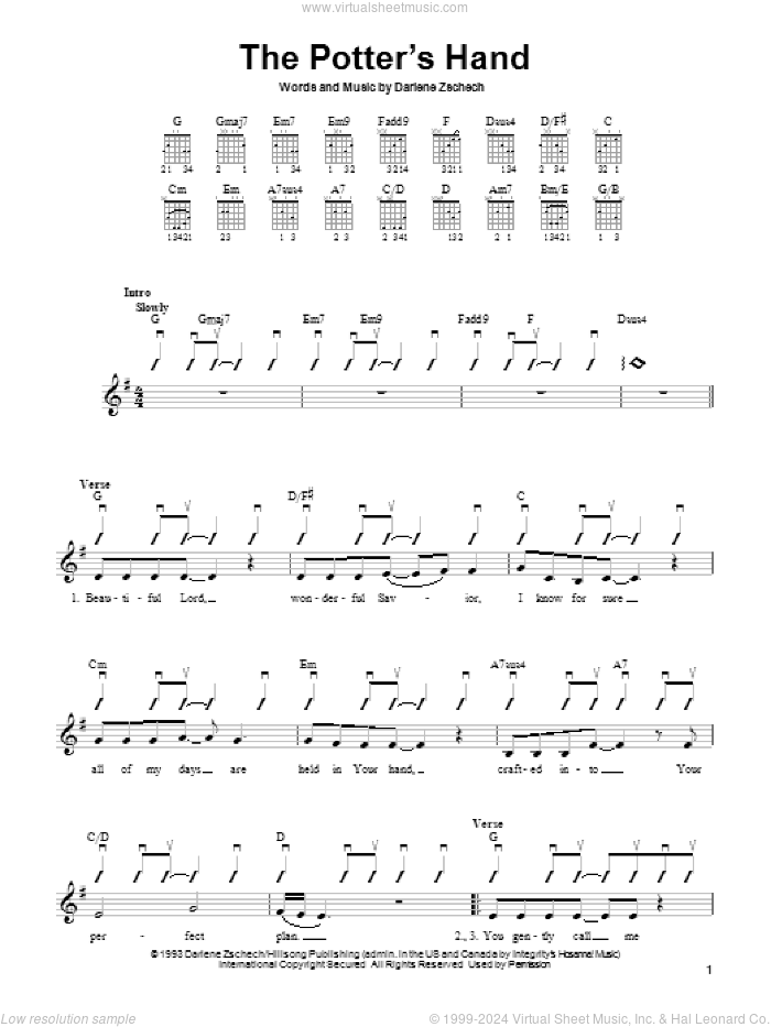 The Potter's Hand sheet music for guitar solo (chords) by Darlene Zschech, easy guitar (chords)