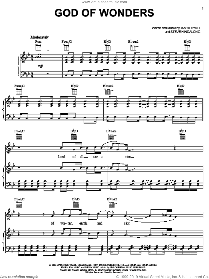 God Of Wonders sheet music for voice, piano or guitar by Third Day, Marc Byrd and Steve Hindalong, intermediate skill level