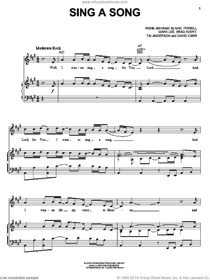 Sing A Song sheet music for voice, piano or guitar by Third Day, Brad Avery, Mac Powell and Mark Lee, intermediate skill level