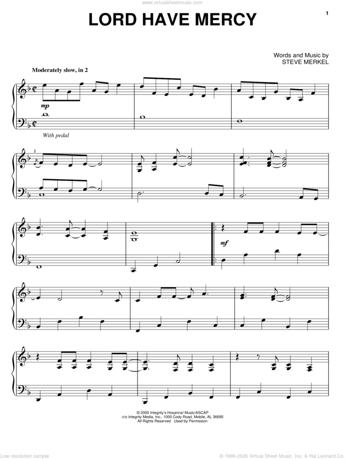 Lord Have Mercy sheet music for piano solo by Steve Merkel, intermediate skill level
