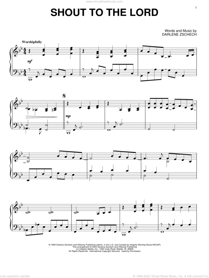 Shout To The Lord, (intermediate) sheet music for piano solo by Hillsong, Carman and Darlene Zschech, intermediate skill level