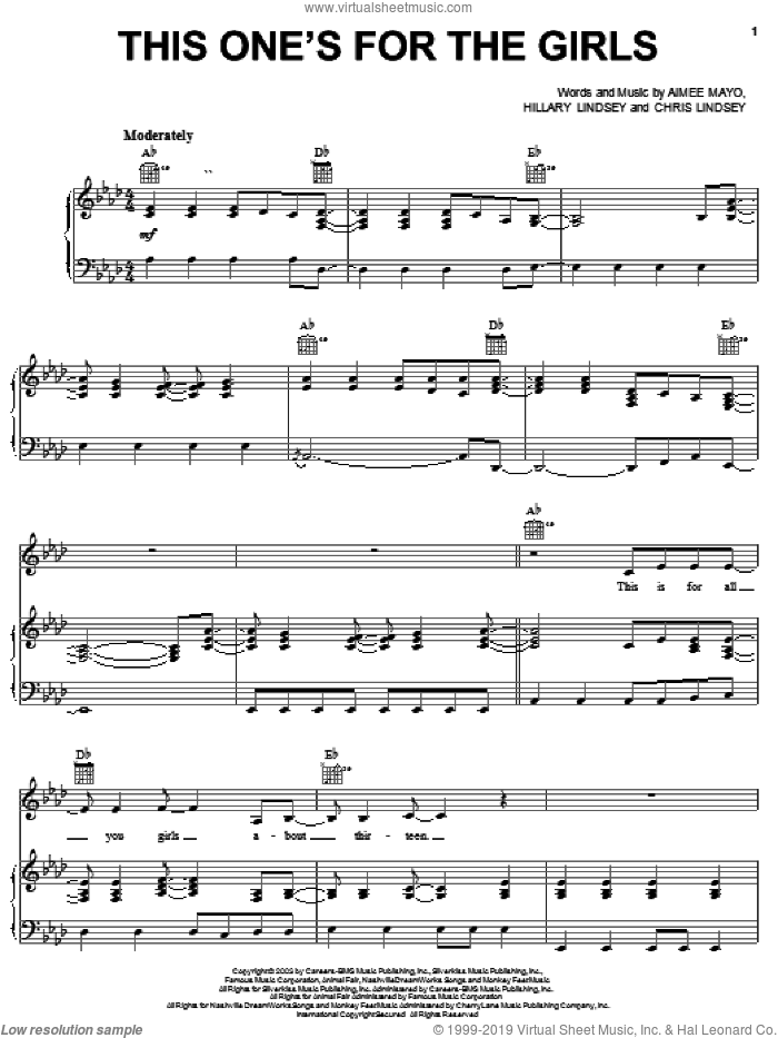 This One's For The Girls sheet music for voice, piano or guitar by Martina McBride, Aimee Mayo, Chris Lindsey and Hillary Lindsey, intermediate skill level