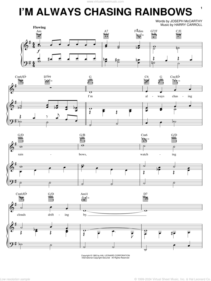 I'm Always Chasing Rainbows sheet music for voice, piano or guitar by Tony Bennett, Judy Garland, Perry Como, Harry Carroll and Joseph McCarthy, intermediate skill level
