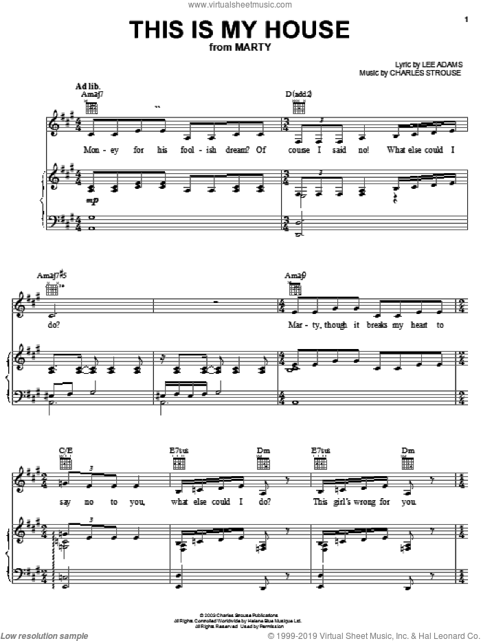 This Is My House sheet music for voice, piano or guitar by Lee Adams and Charles Strouse, intermediate skill level