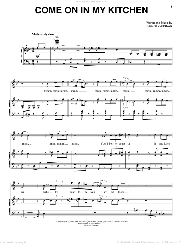 Come On In My Kitchen sheet music for voice, piano or guitar by Robert Johnson, intermediate skill level