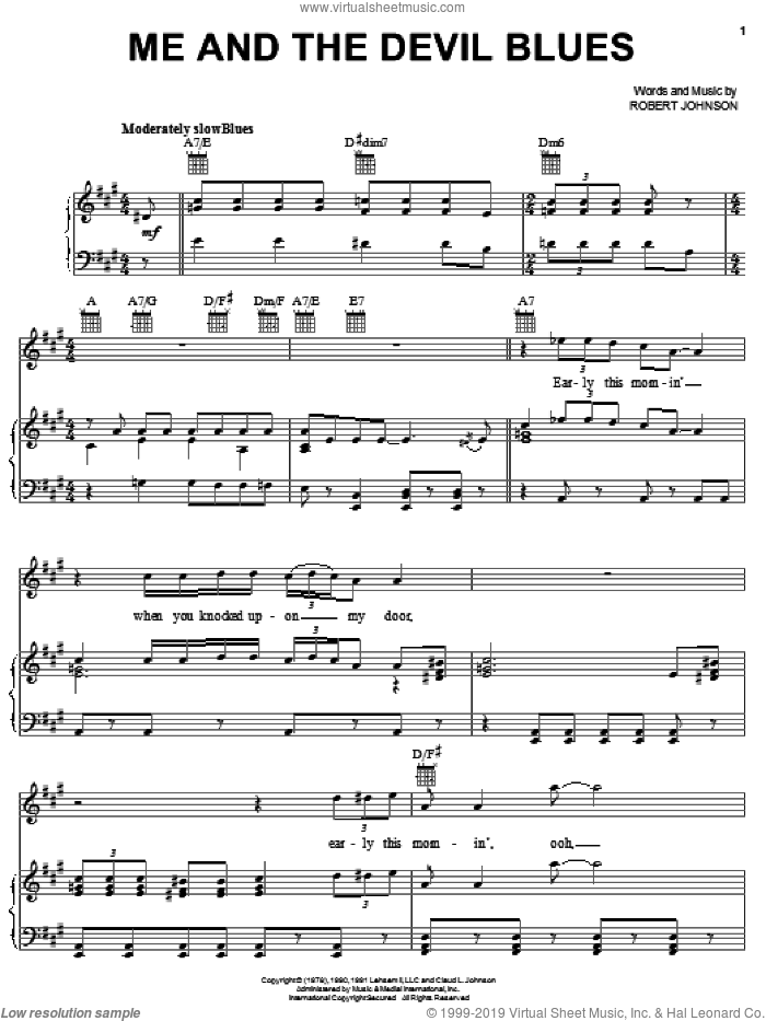 Me And The Devil Blues sheet music for voice, piano or guitar by Robert Johnson, intermediate skill level