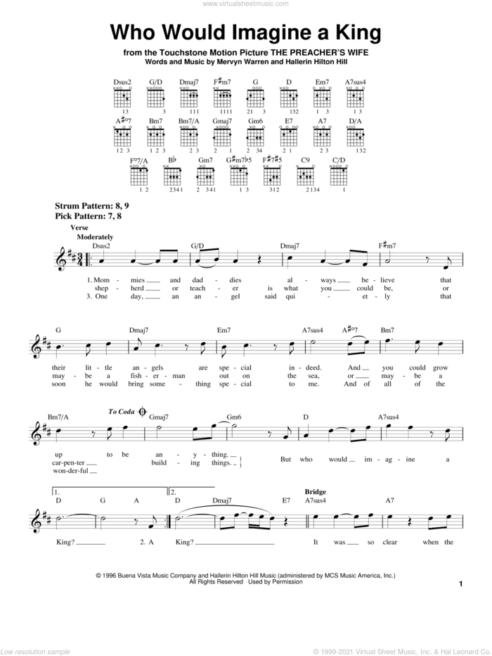 Who Would Imagine A King sheet music for guitar solo (chords) by Whitney Houston, Hallerin Hilton Hill and Mervyn Warren, easy guitar (chords)