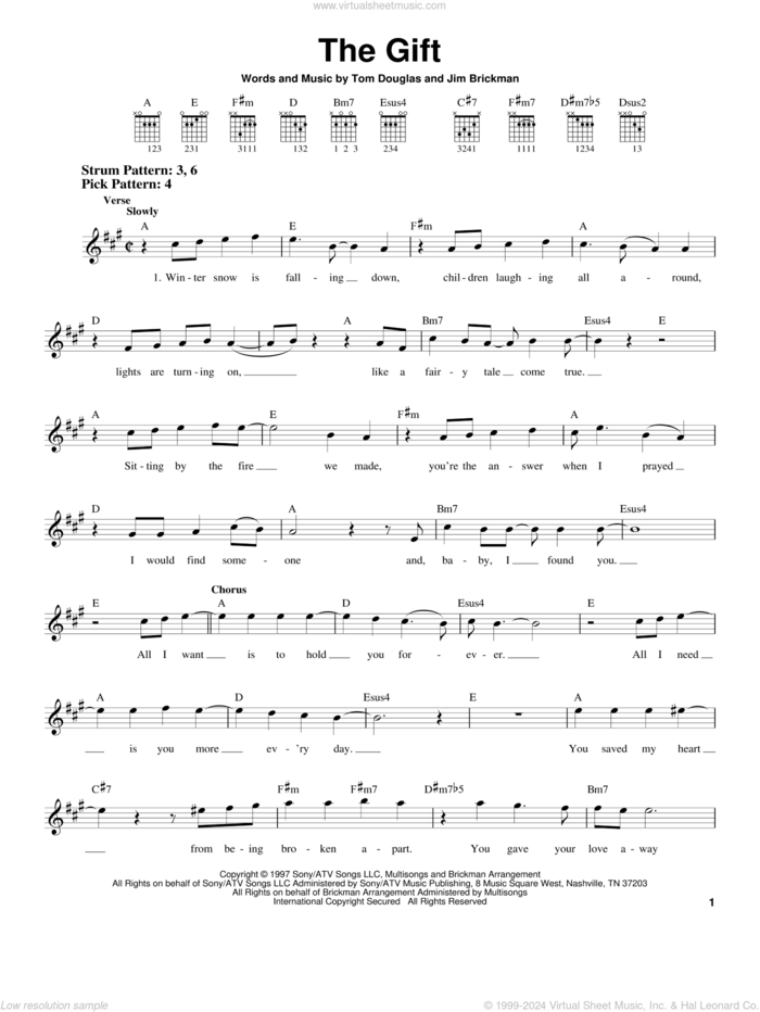 The Gift sheet music for guitar solo (chords) by Jim Brickman, Collin Raye and Tom Douglas, wedding score, easy guitar (chords)