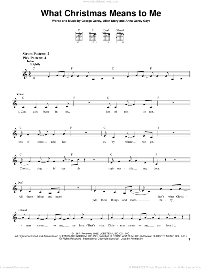 What Christmas Means To Me sheet music for guitar solo (chords) by George Gordy, Allen Story and Anna Gordy Gaye, easy guitar (chords)