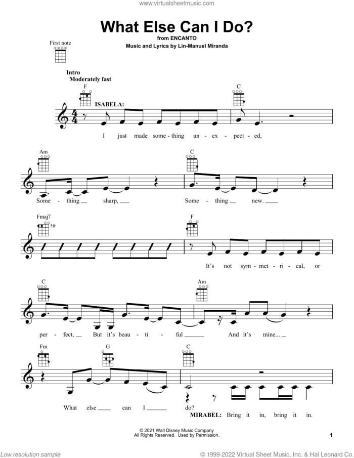 What Else Can I Do? (from Encanto) sheet music for ukulele by Lin-Manuel Miranda and Diane Guerrero & Stephanie Beatriz, intermediate skill level