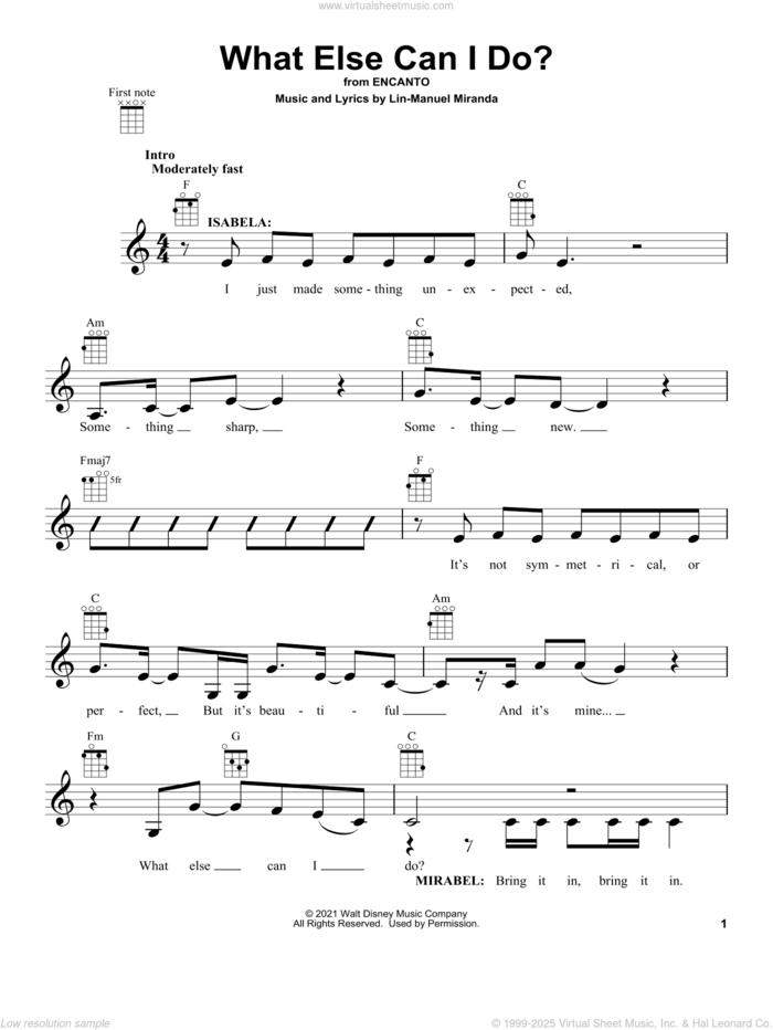 What Else Can I Do? (from Encanto) sheet music for ukulele by Lin-Manuel Miranda and Diane Guerrero & Stephanie Beatriz, intermediate skill level