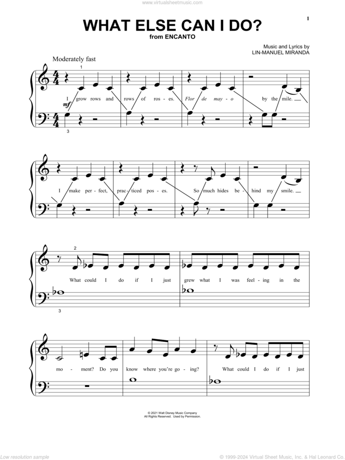 What Else Can I Do? (from Encanto), (beginner) sheet music for piano solo by Lin-Manuel Miranda and Diane Guerrero & Stephanie Beatriz, beginner skill level