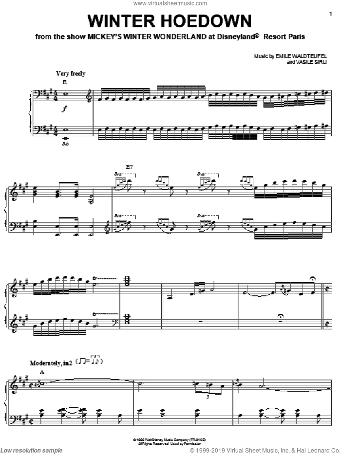 Winter Hoedown sheet music for voice, piano or guitar by Emile Waldteufel and Vasile Sirli, intermediate skill level