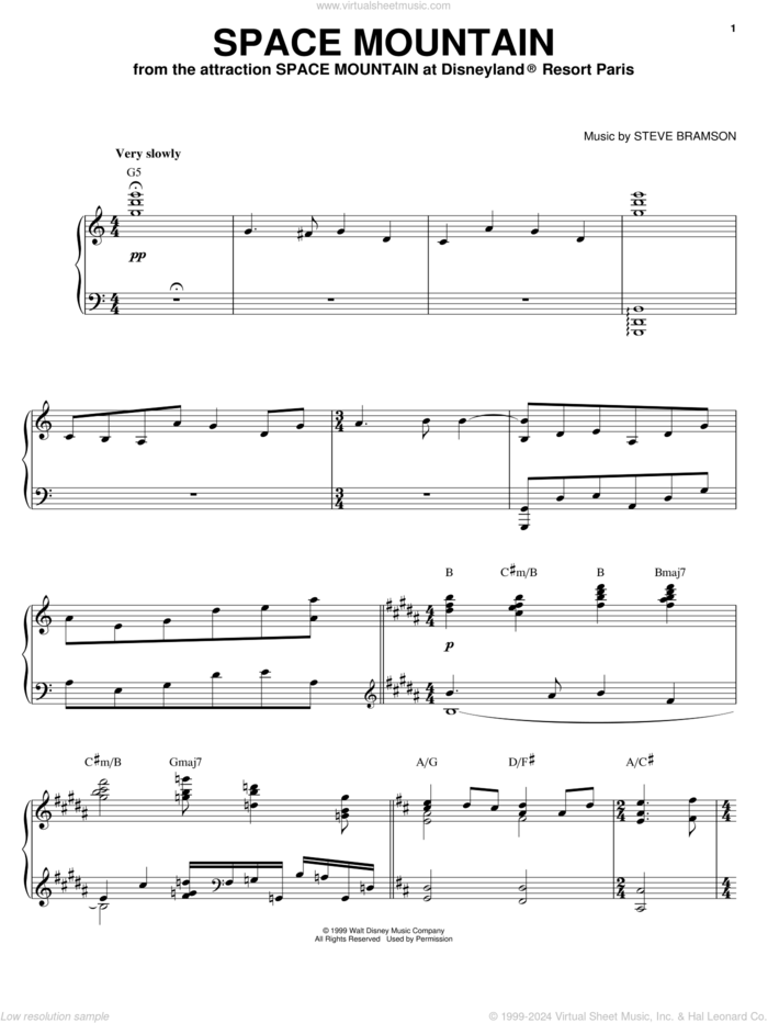 Space Mountain sheet music for piano solo by Steve Bramson, intermediate skill level