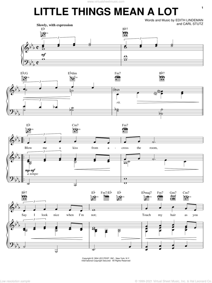 Little Things Mean A Lot sheet music for voice, piano or guitar by Edith Lindeman, Kitty Kallen and Carl Stutz, intermediate skill level