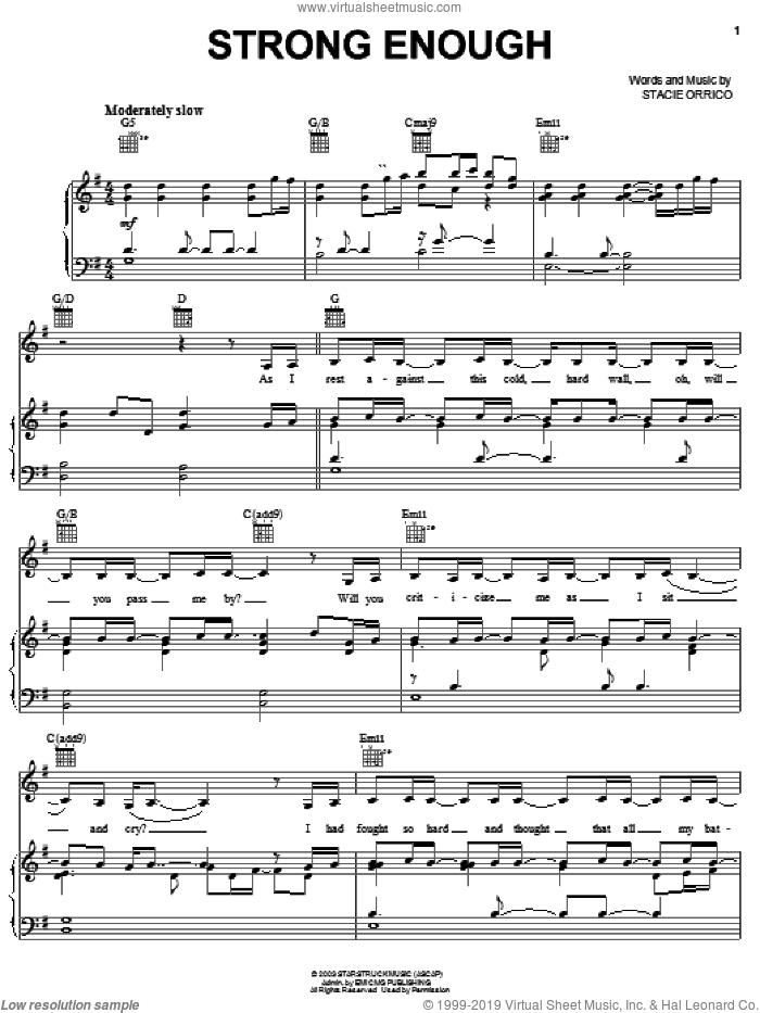 Strong Enough sheet music for voice, piano or guitar by Stacie Orrico, intermediate skill level
