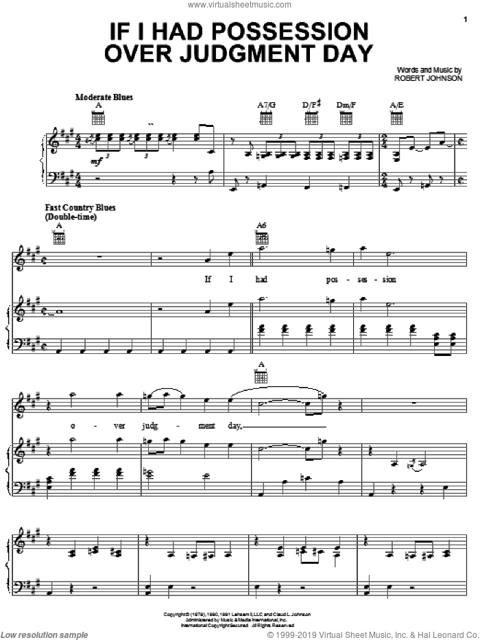 If I Had Possession Over Judgment Day sheet music for voice, piano or guitar by Robert Johnson, intermediate skill level