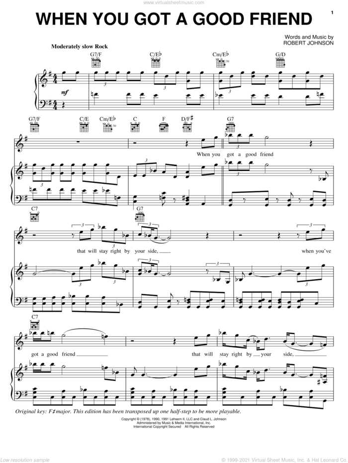 When You Got A Good Friend sheet music for voice, piano or guitar by Robert Johnson, intermediate skill level
