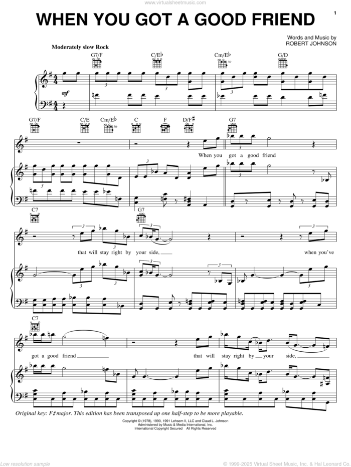 When You Got A Good Friend sheet music for voice, piano or guitar by Robert Johnson, intermediate skill level