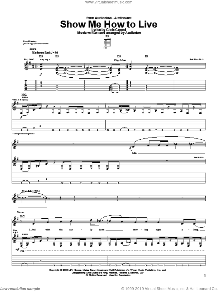 Show Me How To Live sheet music for guitar (tablature) by Audioslave and Chris Cornell, intermediate skill level