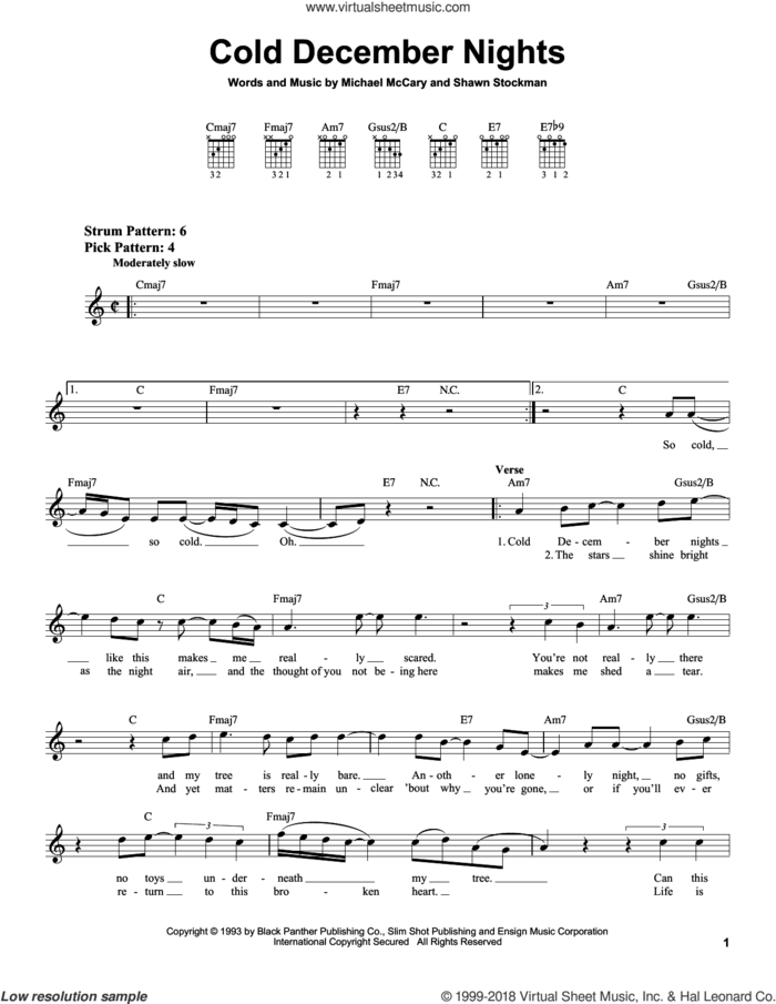 Cold December Nights sheet music for guitar solo (chords) by Boyz II Men, Michael McCary and Shawn Stockman, easy guitar (chords)