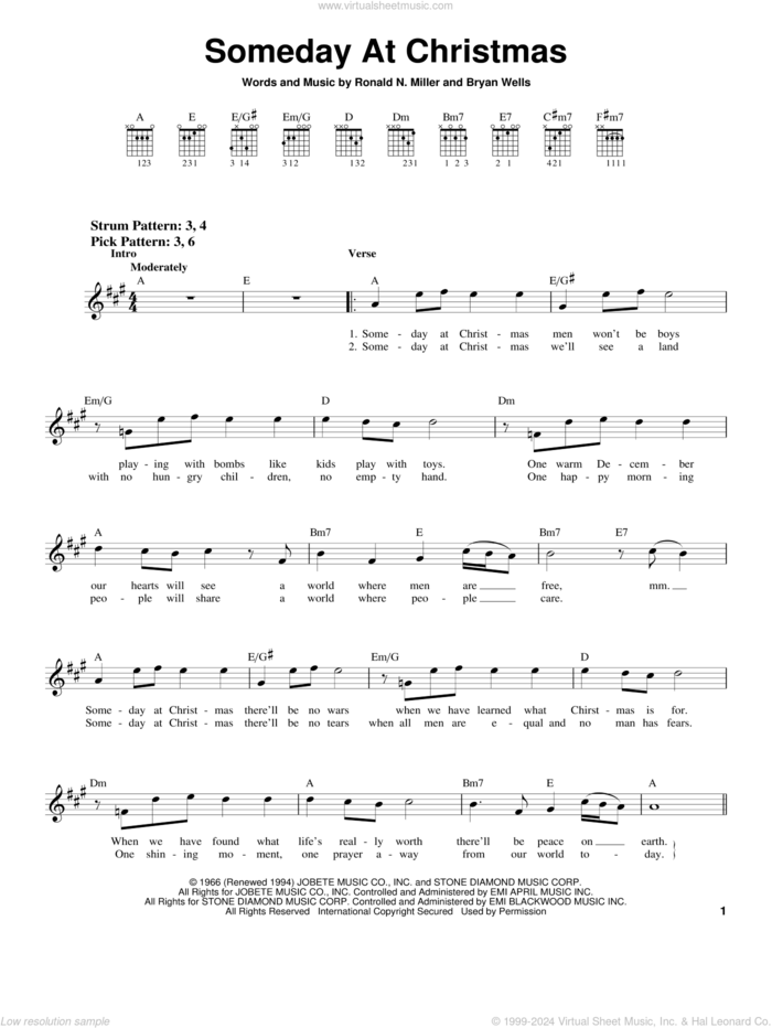 Someday At Christmas sheet music for guitar solo (chords) by Ronald N. Miller and Bryan Wells, easy guitar (chords)