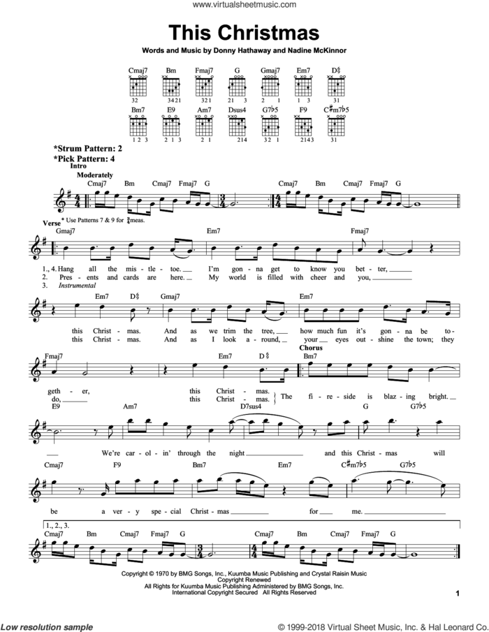 This Christmas sheet music for guitar solo (chords) by Donny Hathaway and Nadine McKinnor, easy guitar (chords)