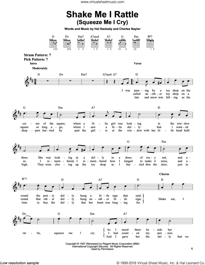 Shake Me I Rattle (Squeeze Me I Cry) sheet music for guitar solo (chords) by Marion Worth, Charles Naylor and Hal Clayton Hackady, easy guitar (chords)